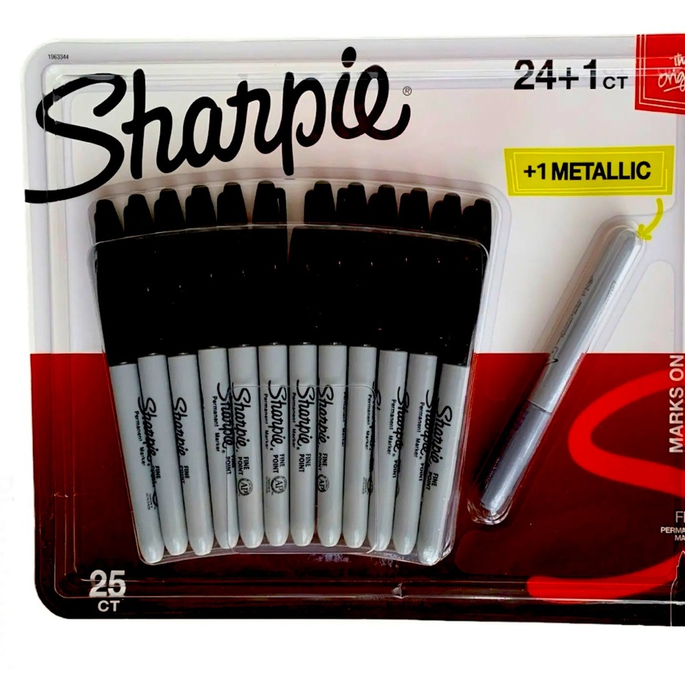 Sharpie Permanent Markers 24 Fine Point Black + 1 Metallic Autographs 25 Ct